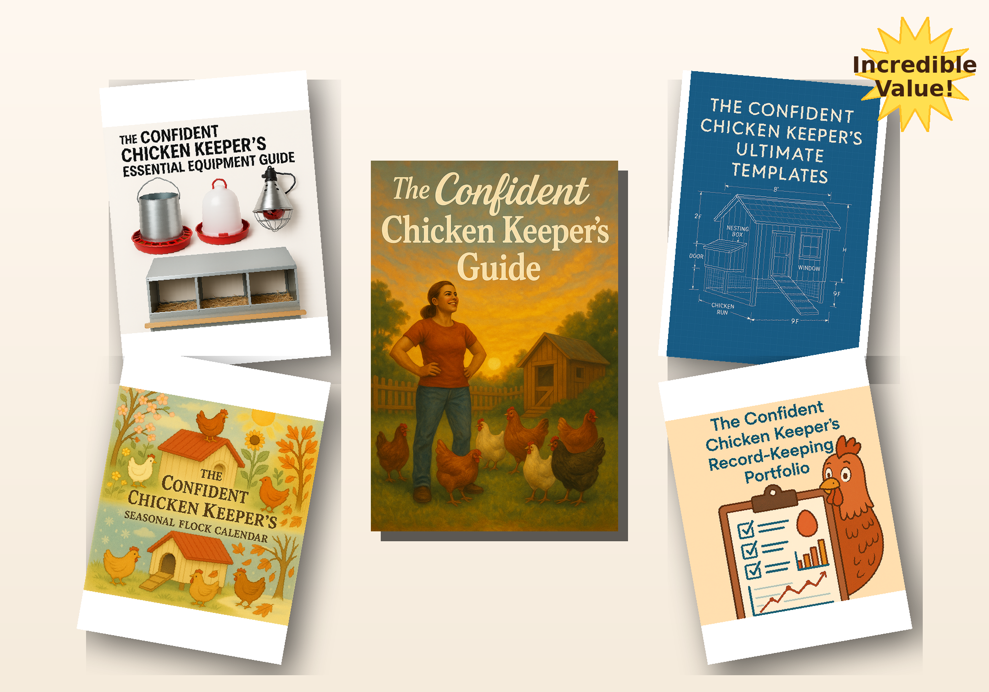 Complete Confident Chicken Keeper's System Bundle - Main Guide, Equipment Guide, Seasonal Calendar, Templates, and Record-Keeping Portfolio